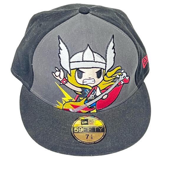 Marvel NEW ERA TOKIDOKI THOR Bass Guitar Rock Metal Chibi 59Fifty Fitted Cap Hat - Picture 1 of 8